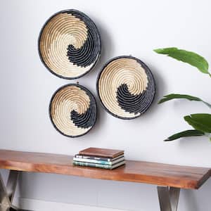 Seagrass Black Handmade Spiral Basket Plate Wall Decor (Set of 3)