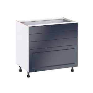 36 in. W x 24 in. D x 34.5 in. H Devon Painted Blue Shaker Assembled Base Kitchen Cabinet with 4-Drawers