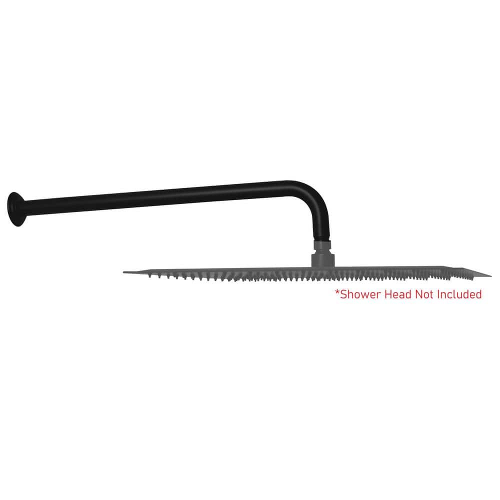 Matte Black 19-Inch Wall-Mounted Rain Shower Arm with Flange