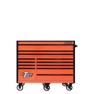 RX 55 in. 12-Drawer Roller Cabinet Tool Chest in Orange with Gloss Black Handles and Trim