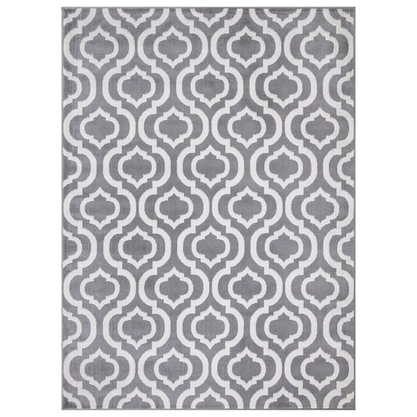 Ottomanson Rixos Collection Moroccan Trellis 8x10 Indoor Living Room Area Rug, 7 ft. 10 in. x 9 ft. 10 in., Grey/Ivory