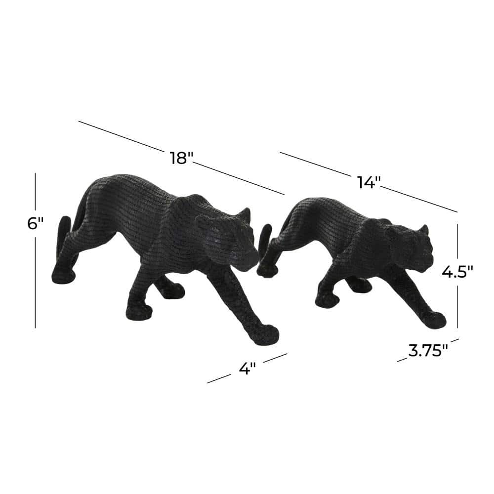 18" Black Resin Leopard Sculpture Set