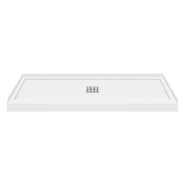 Transolid Linear 32 in. L x 60 in. W Alcove Shower Pan Base with Center Drain in White
