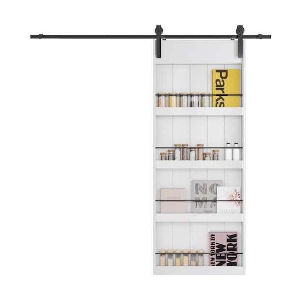 36 in. x 84 in. White Finished MDF Barn Door Slab with Shelf Style