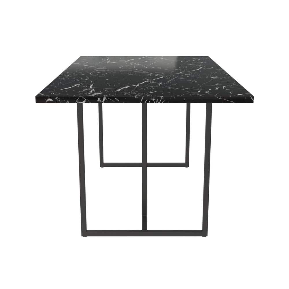 Astor 68" Black Faux Marble Dining Table with Metal Legs
