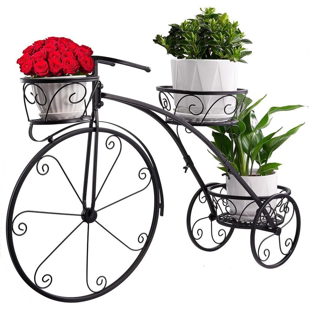 9.5 in. x 20.5 in. x 10 in. Indoor/Outdoor Black Metal Tricycle