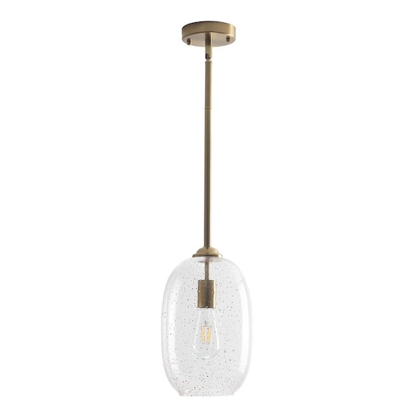 60-Watt 1-Light Gold Oval Pendant Light with Clear Seed Glass, No Bulbs Included