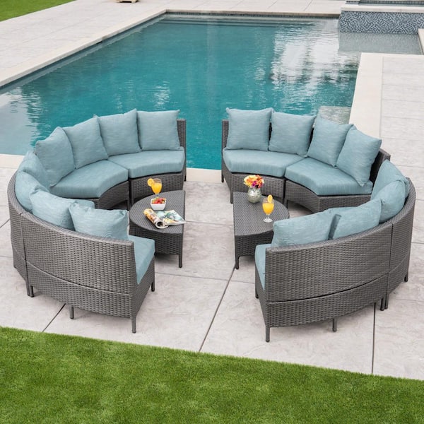 Noble House 10Piece Plastic Patio Sectional Seating Set with Teal