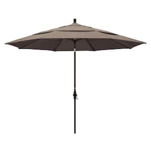 11 ft. Bronze Aluminum Pole Market Aluminum Ribs Crank Lift Outdoor Patio Umbrella in Taupe Sunbrella