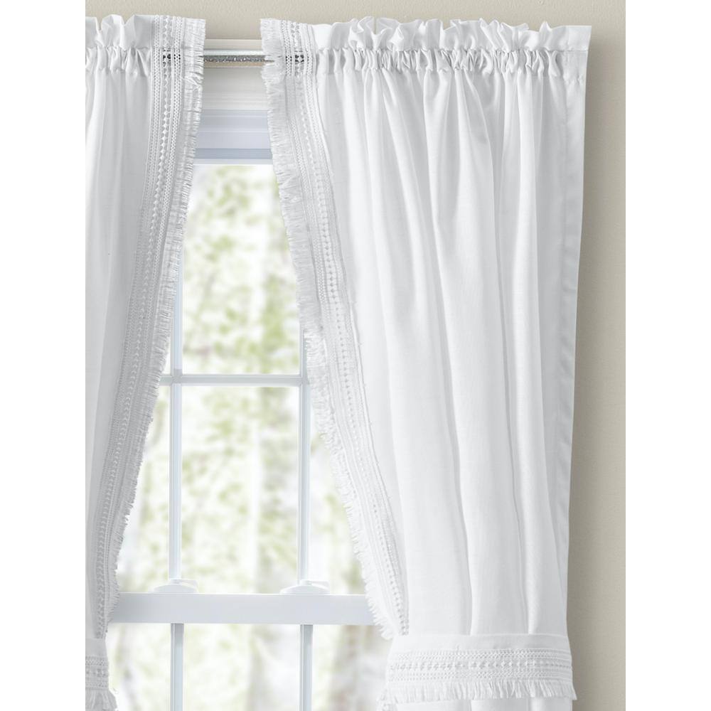 White Sheer Linen Look Rod Pocket Curtain Set