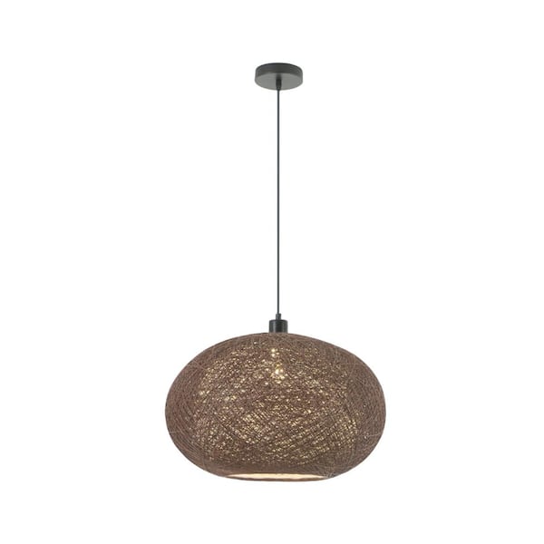 UMEILUCE 1 Light 19.7" Farmhouse Dome Brown Pendant Light with Rattan Woven Shade, for Kitchen Foyer Bedroom