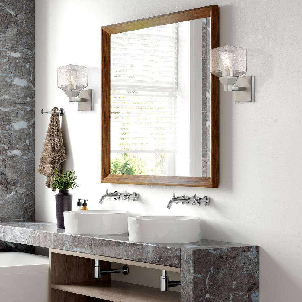 Brushed Nickel Dimmable Wall Sconce with Hand Blown Clear Seeded Glass