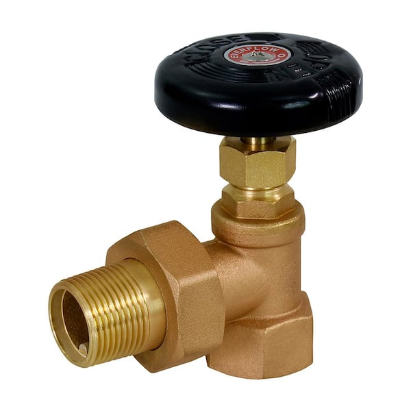 PLUMBFLEX 1/2 in. Brass Hot Water Angle Radiator Valve FIP x Male Union, with Molded Thermal Plastic Handle