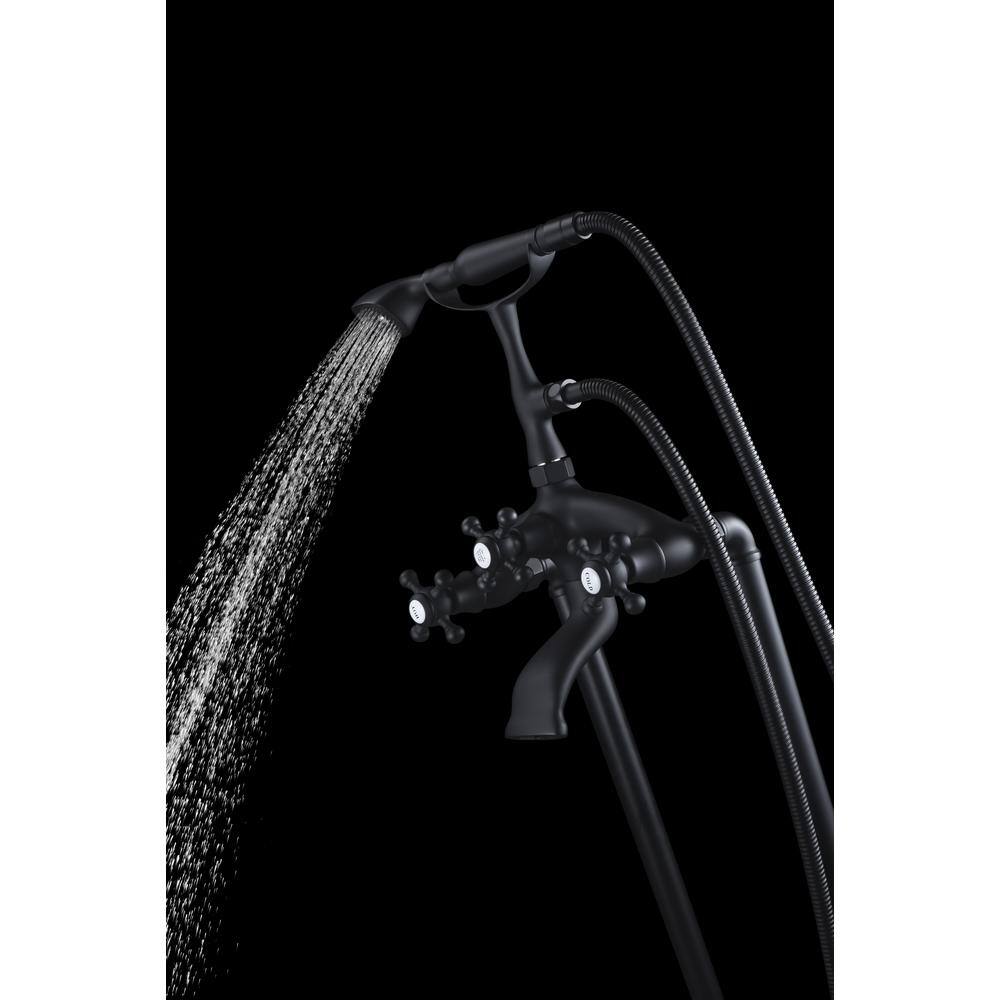 Matte Black Freestanding Clawfoot Tub Faucet with Hand Shower
