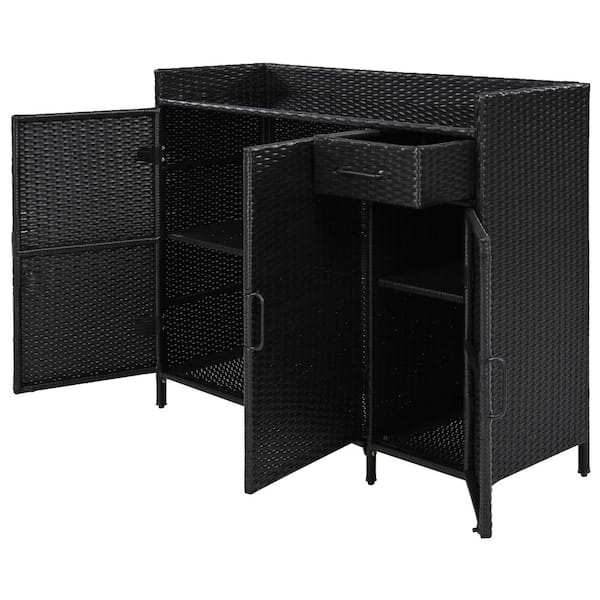 Nestfair Wicker 47.5 in. x 15.8 in. x 39.5 in. Outdoor Kitchen Storage Cabinet in Black Brown with 3-Doors and 1-Drawer
