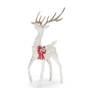 55 in. White PVC Plug-in Christmas Yard Sculpture Polar Wishes LED 120-Light Deer with Bow