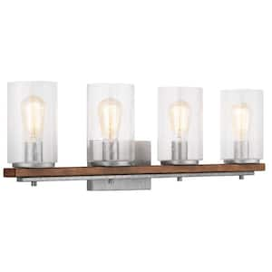 Boswell Quarter 33-1/4 in. 4-Light Silver with Painted Chestnut Wood Accents Bathroom Vanity Light