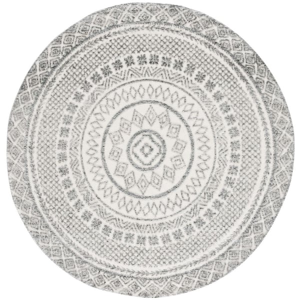 SAFAVIEH Audrey 6 ft. x 6 ft. Ivory/Gray Diamond Border Round Area Rug