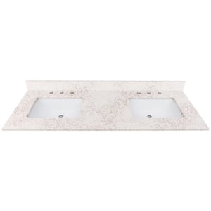 61 in. W x 22 in. D Quartz Vanity Top in Lotte Radianz Alluring with White Rectangular Double Sink