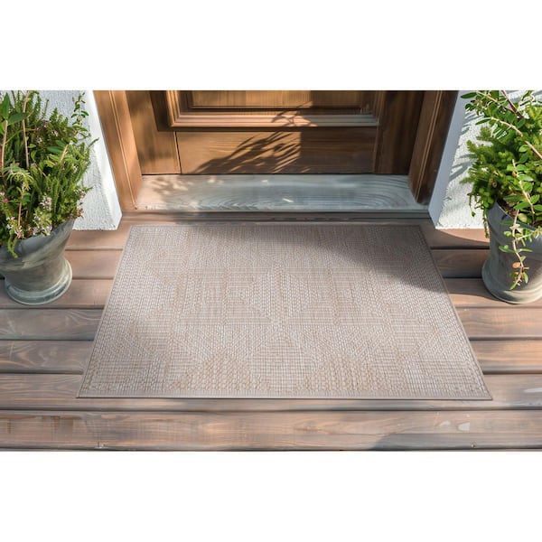 Bailey Beige 2 ft. x 3 ft. Transitional Geometric Flat Weave Polypropylene Rectangle Indoor/Outdoor Area Rug