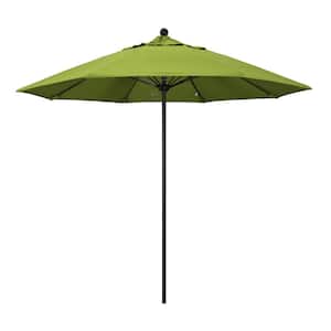9 ft. Black Aluminum Commercial Market Patio Umbrella with Fiberglass Ribs and Push Lift in Macaw Sunbrella