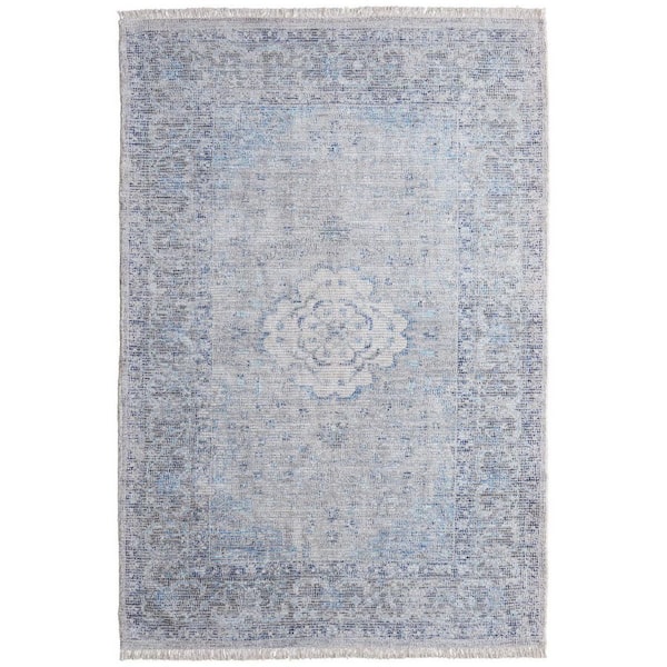 9 X 12 Gray, Blue, Ivory Oriental Area Rug