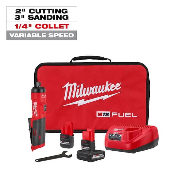 M12 FUEL 12V Lithium-Ion Brushless Cordless 1/4 in. Straight Die Grinder Kit w/ (1) 2.5 Ah & (1) 5.0 Ah Battery