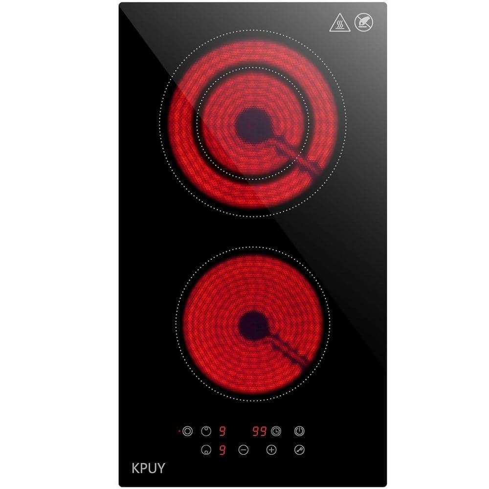 12 in. Built-in Electric Ceramic Glass Cooktop in Black with 2-Burner, Touch Control, Timer and Safety Lock, No Plug