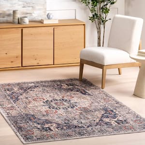 Saffron Traditional Medallion Navy 6 ft. 7 in. x 9 ft. Area Rug