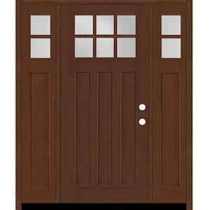 Regency 64 in. x 80 in. 6-Lite Top Lite Clear Glass LHOS Mahogany Fiberglass Prehung Front Door 12 in. Side Lites