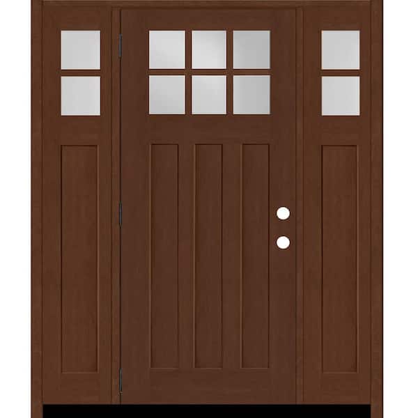 Steves & Sons Regency 64 in. x 80 in. 6-Lite Top Lite Clear Glass LHOS Mahogany Fiberglass Prehung Front Door 12 in. Side Lites