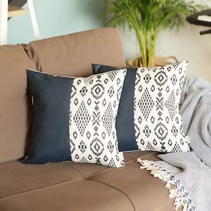 MIKE & Co. NEW YORK Bohemian Handmade Vegan Faux Leather Navy Blue 12 in. x  20 in. Lumbar Abstract Geometric Throw Pillow (Set of 4)  50-SET4-930-4696-7092 - The Home Depot