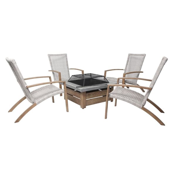 Hampton Bay Summer Haven 5-Piece Wicker Patio Fire Pit Chat Set Adirondack Chairs (4-Pack)