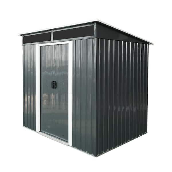 6ft x 5ft  Metal Storage shed with Sliding Doors and Transparent plate for Garden Lawn (Black and White) (30 sq. ft.)