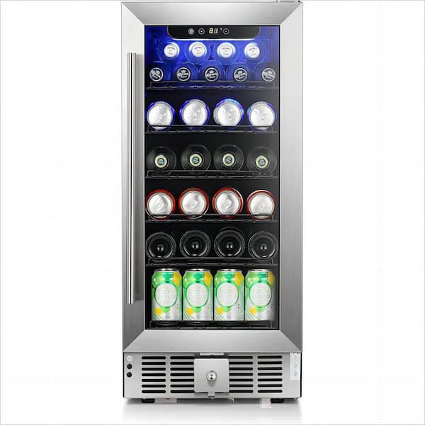14.9 in. W Single Zone 46-Bottle or 156-Can, Freestanding/Built-In Beverage and Wine Cooler in Stainless Silver