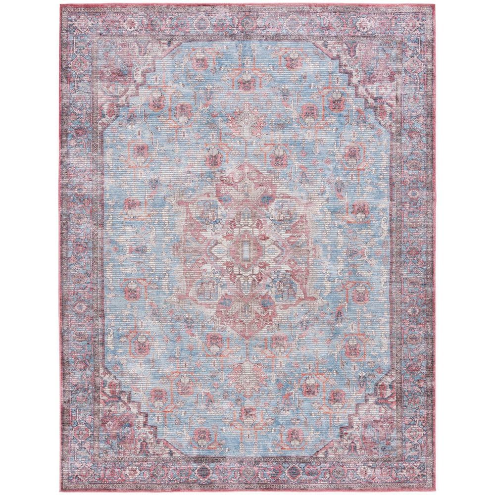 Blue Rectangular Rug With Rust Edge SAFAVIEH Serapi Blue/Rust 8 ft. x 10 ft. Machine Washable Border Ornate ...