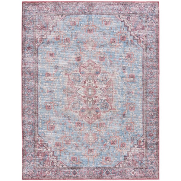 Serapi Blue/Rust 9 ft. x 12 ft. Machine Washable Border Ornate Area Rug