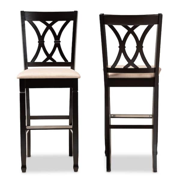 Baxton Studio 28.3 in. Calista Sand and Espresso Brown Bar Stool (Set of 2)