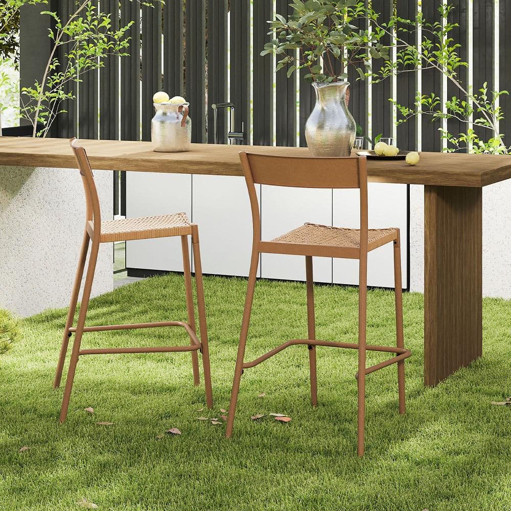 2PCS Patio Barstools Outdoor Bar Height Chairs w/ Rattan Seat and Metal Backrest price history on PriceWatchPro