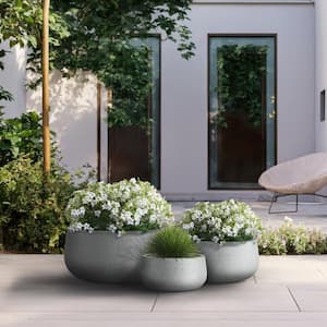 11.4in.,15in.,19in. Dia Stone Finish Extra Large Tall Round Concrete Plant Pot/Planter for Indoor and Outdoor(Set of 3)