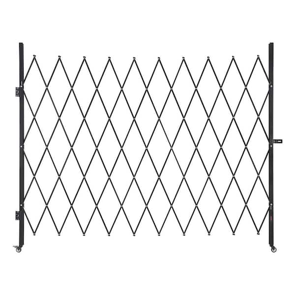 Single Folding Security Gate Lockable Scissor Gate with 360° Swivel Casters Retractable 94.49 x 86.81 in. Black Steel