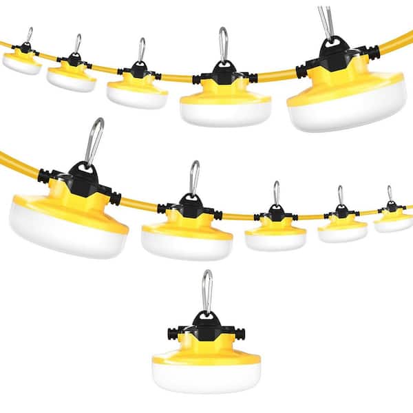 130W 16000 Lumen 100 ft. LED String Work Light Temporary Lighting Industrial Construction Job Site with 10 Bulbs, 5000K