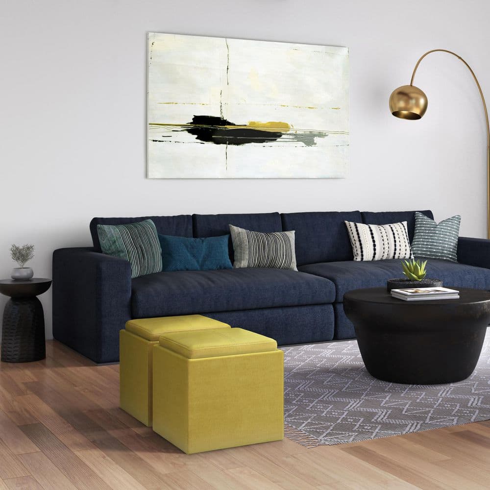 Dijon Yellow Velvet Cube Storage Ottoman with Tray