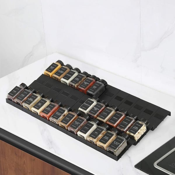 Interlocking Expandable Spice Rack Drawer Organizer Seasoning Tray for Kitchen Drawers Storage, Black (36-Pack)