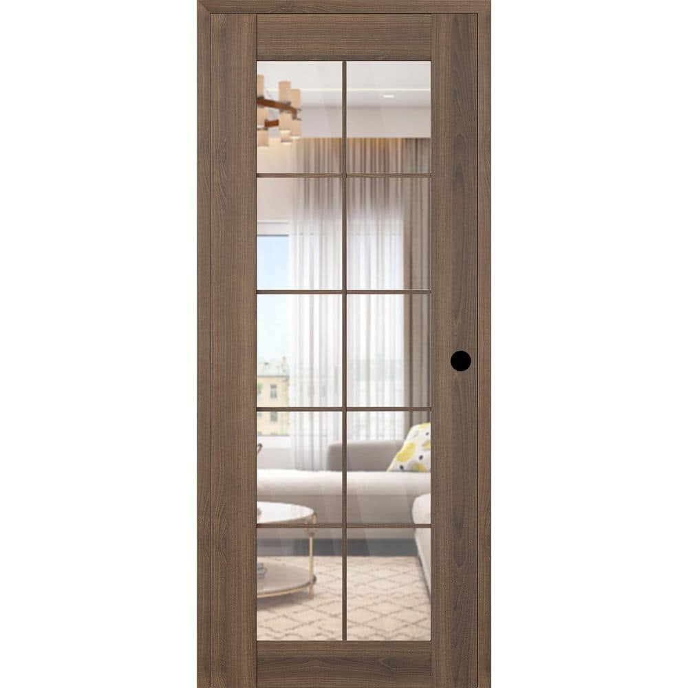 Vona 10 Lite DIY-Friendly 36 in. x 96 in. Left-Handed Clear Glass Pecan Nutwood Composite Single Prehung Interior Door price history on PriceWatchPro