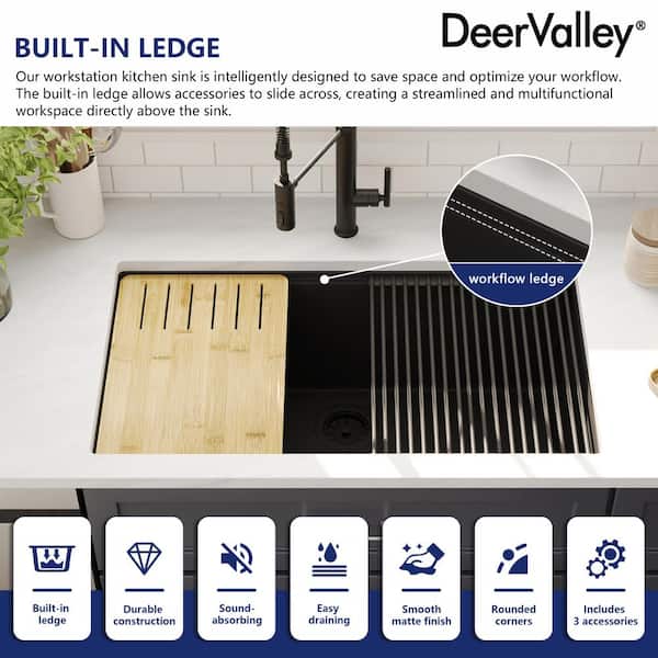 DEERVALLEY Workstation 33 in. Undermount Quartz Composite