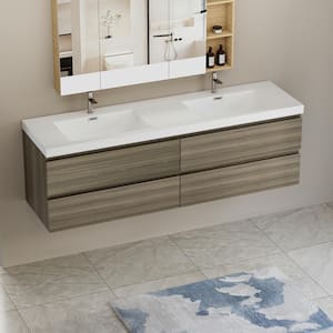 Achilles 71 in. W x 20 in. D x 22.5 in. H Double Sink Floating Bath Vanity in Ash Grey with White Resin Top