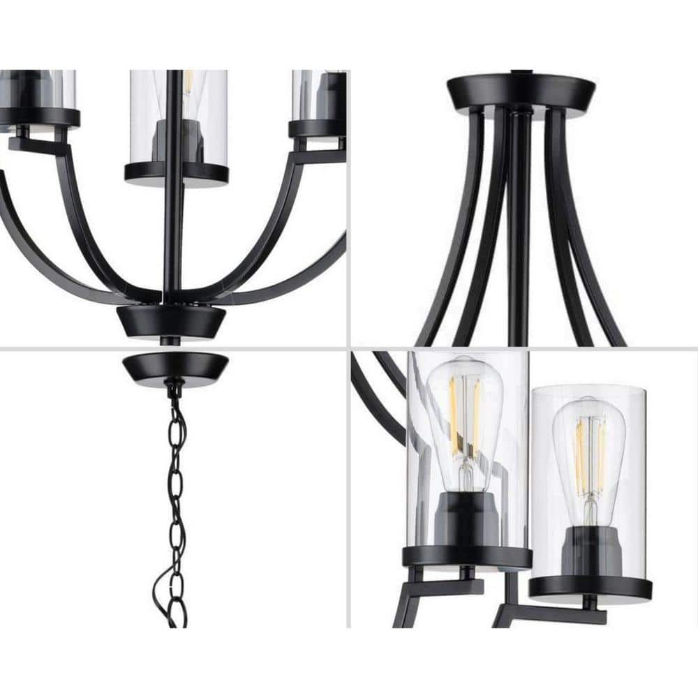 Lassiter Matte Black Steel Chandelier with Clear Glass Shades