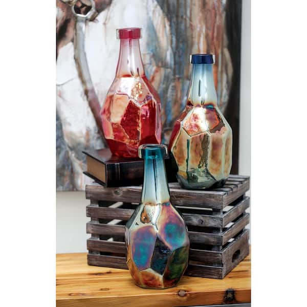 Litton Lane Iridescent Glass Decorative Bottles (Set of 3)