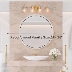 Modern Vanity Light 4-Light Gold 28.5 in. Wall Light with Globe Clear Glass Shades for Bathroom